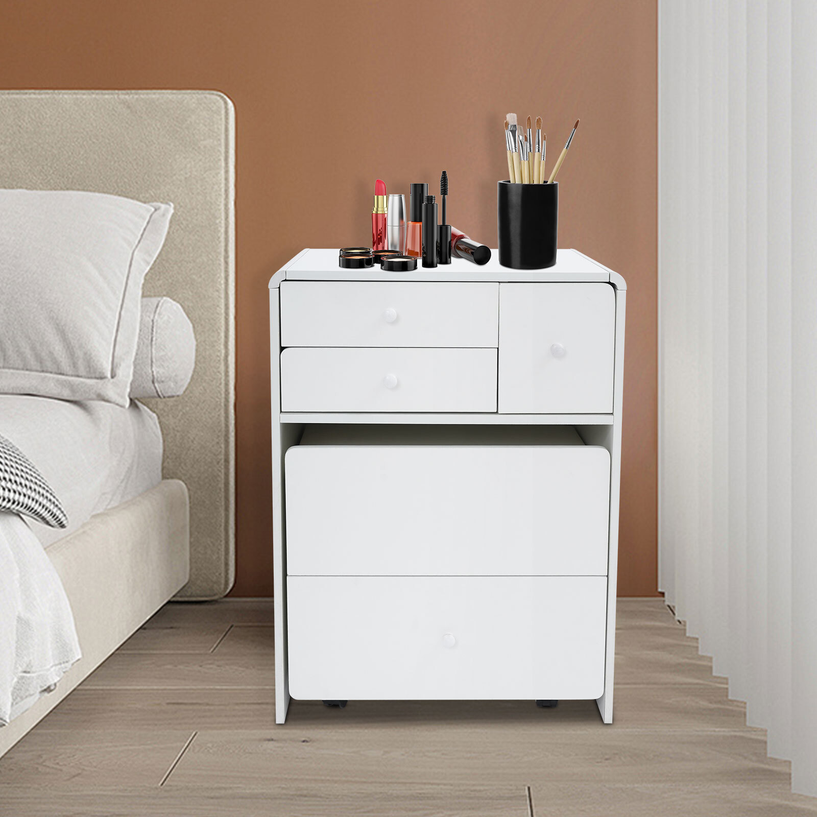 Makeup Vanity Desk with Wheels 60*40*78cm Corner Makeup Table for Compact Space