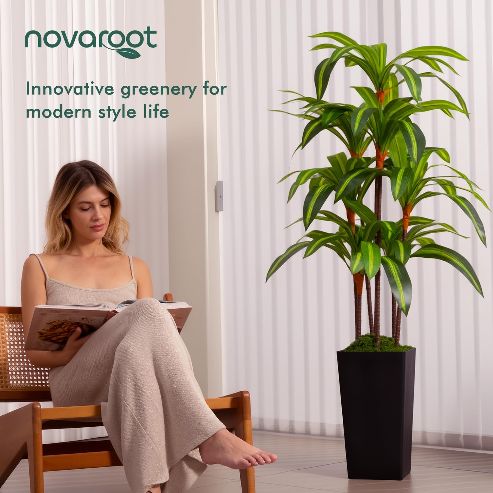 Artificial Dracaena Tree 5FT Fake Tree with Black Tall Planter Indoor Decor