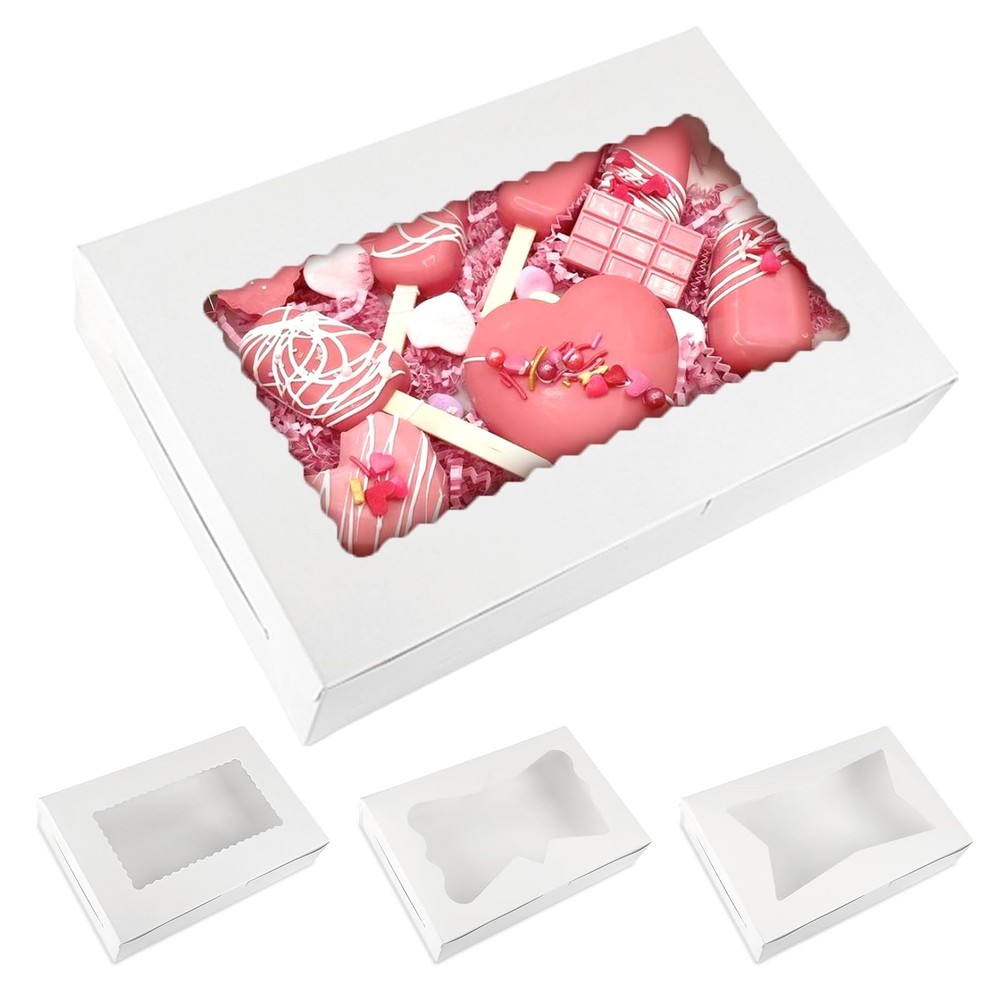 48pcs Bakery Boxes,12x8x2.5 Inches Cookie Boxes with 3 Style Window for Choco...