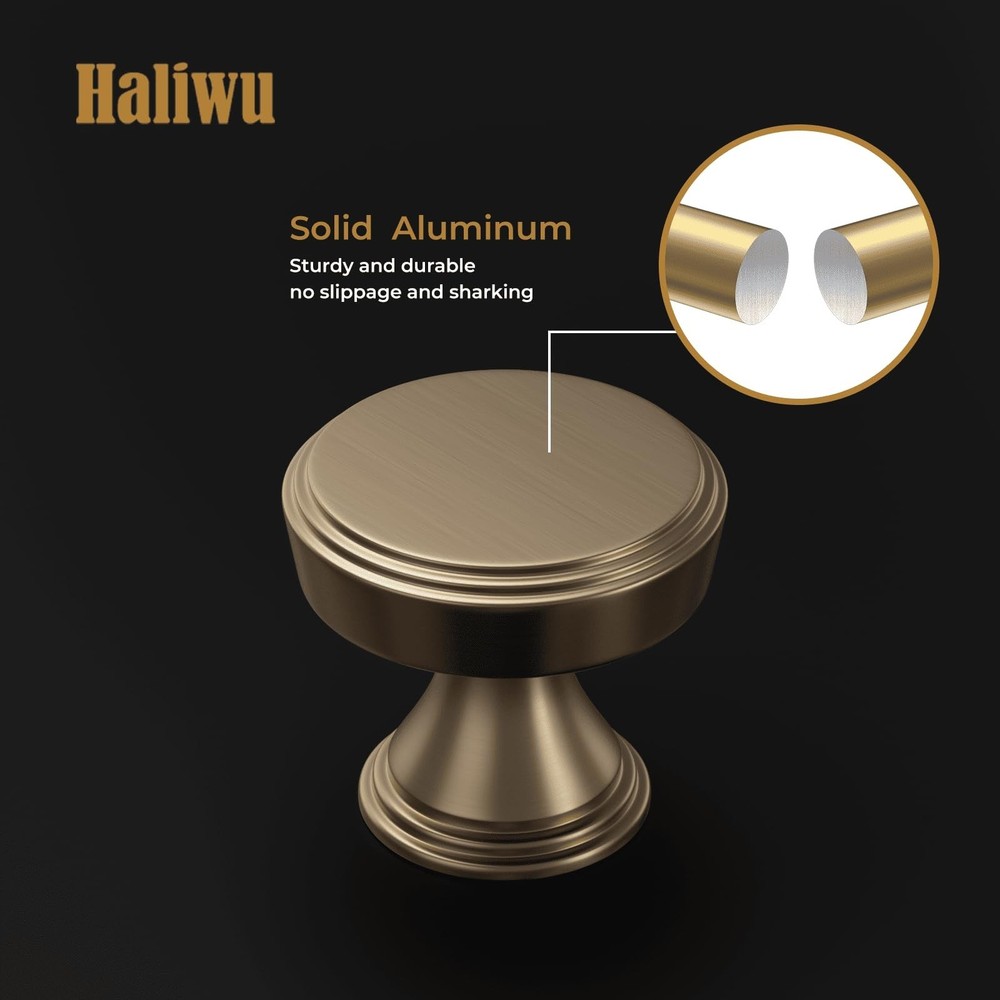 Haliwu 10 Pack Champagne Bronze Cabinet Knobs Round Drawer Knobs, Bronze Cabi...
