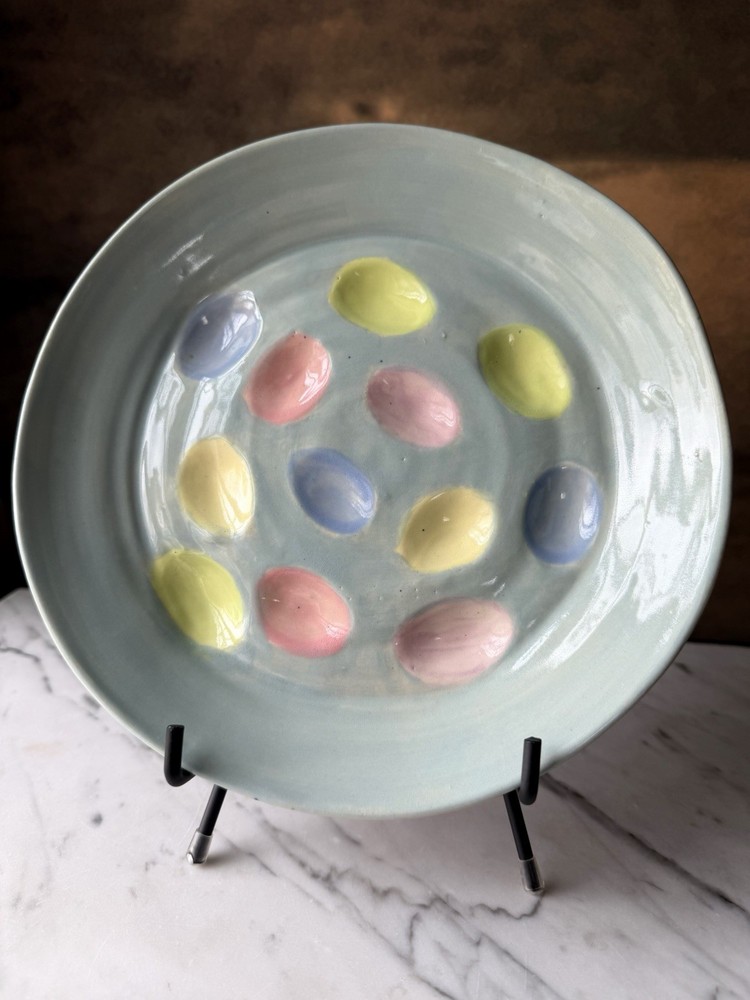 9.5” Deviled Egg Serving Dish, Handmade Pottery, Pastel Colors, Spring, Easter