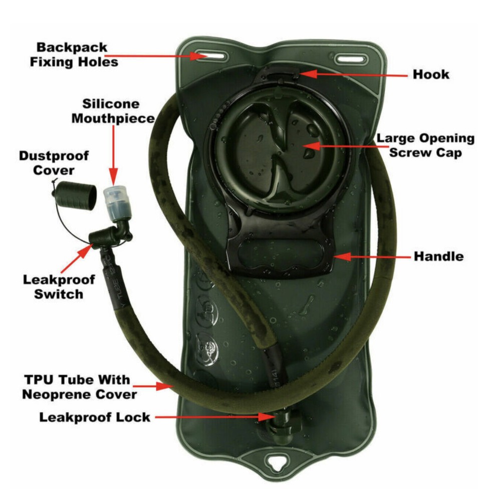 2L Water Bladder Bag Hydration System Backpack Survival Pack Camping Hiking