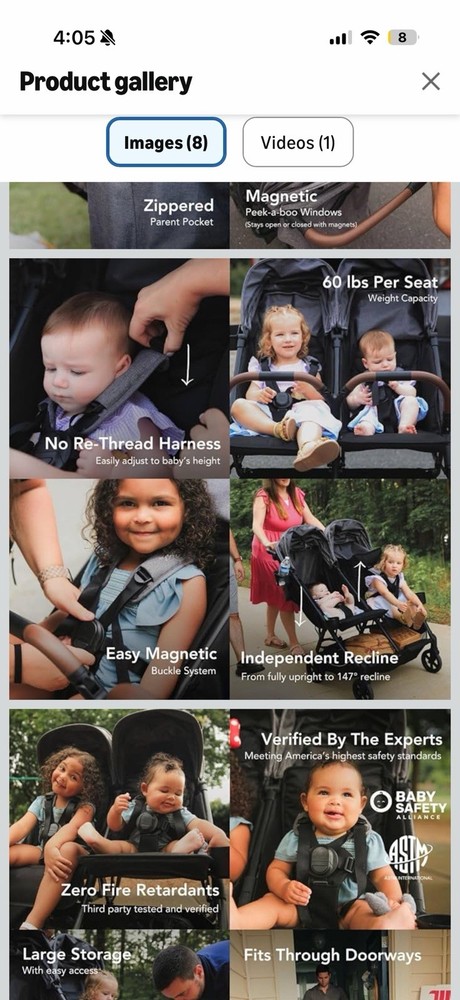Strolee V2 Double Lightweight Stroller Black Adjustable Handles Compact Fold New