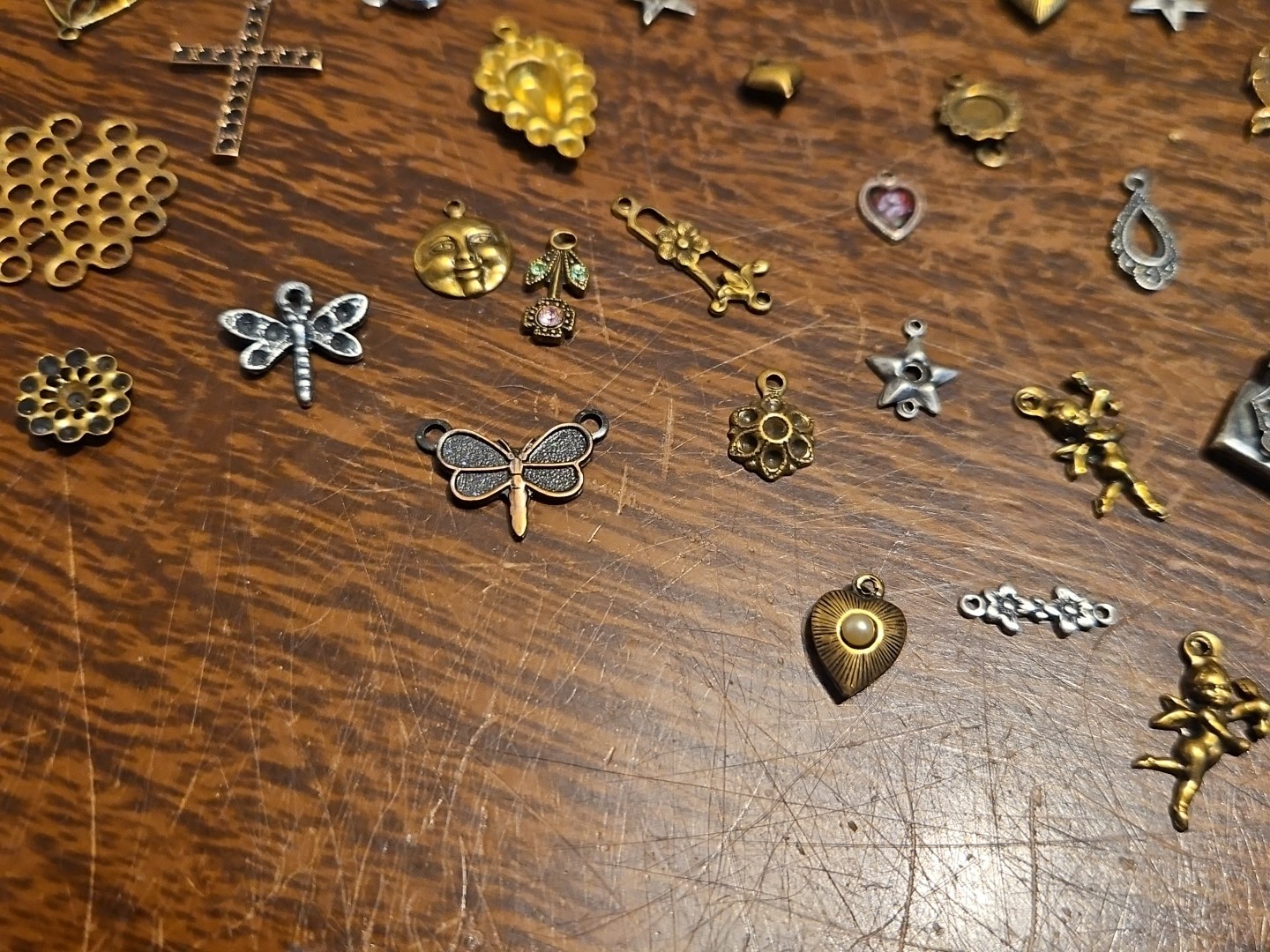 Lot Of 50 Mixed Parts Pcs France Vintage 60s Brass Stampings Findings Jewelry 21