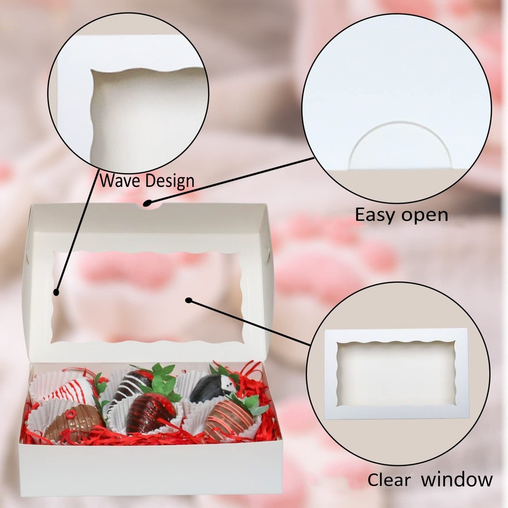 20PCS White Cookie Boxes 8x5x2 Inch Bakery Boxes with Window Candy Pastries