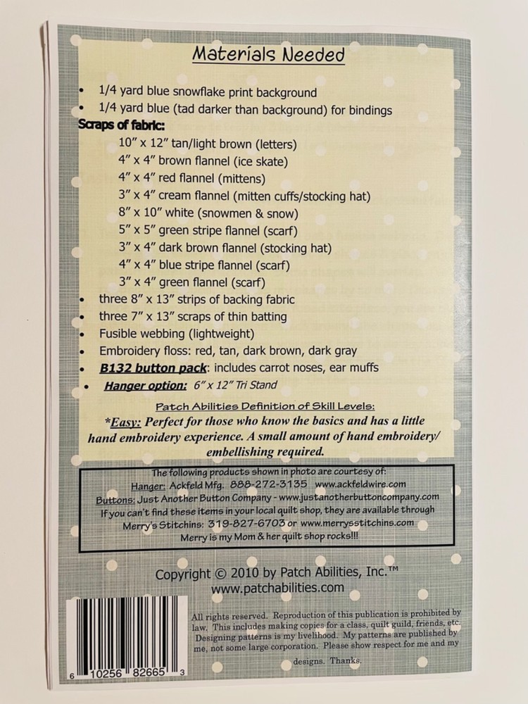 Patch Abilities Seasonal Table Runners & Mini Quilts Patterns *You Choose*