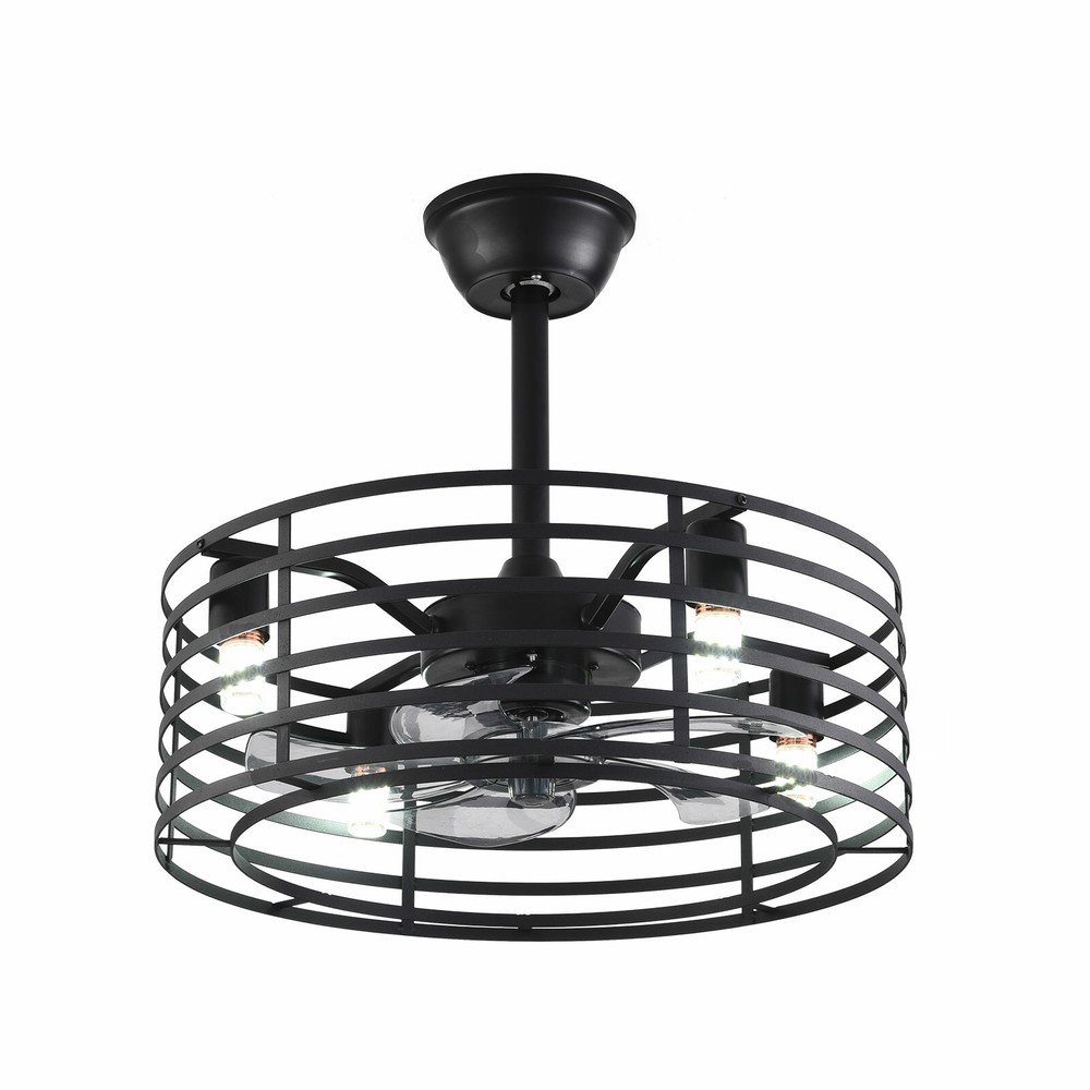 20" Rustic Caged Bladeless Ceiling Fan with Light Remote Control Flush Mount Fan