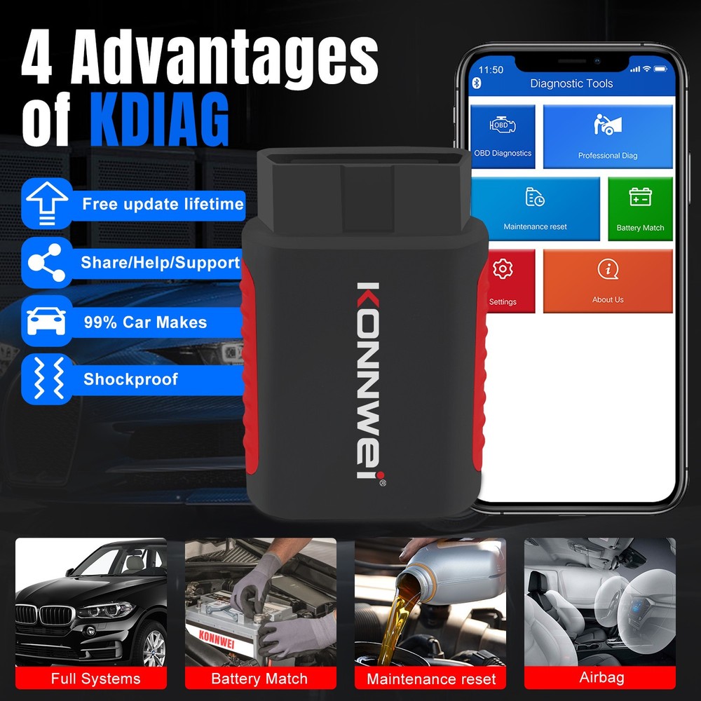 KONNWEI KDIAG Car OBD2 Reader Code Scanner Diagnostic ABS SRS Tool