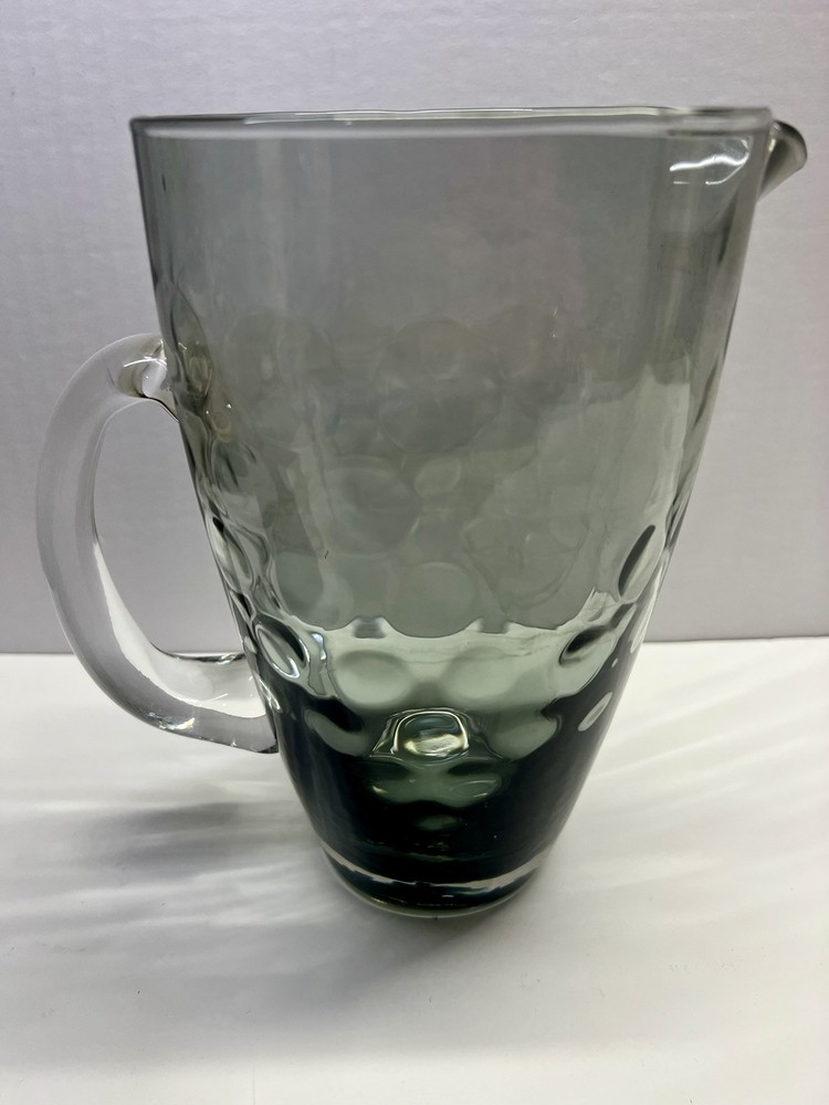 VTG Water Pitcher Gradient Gray Bubble Clear Handle Square - Libby, Anchor ??