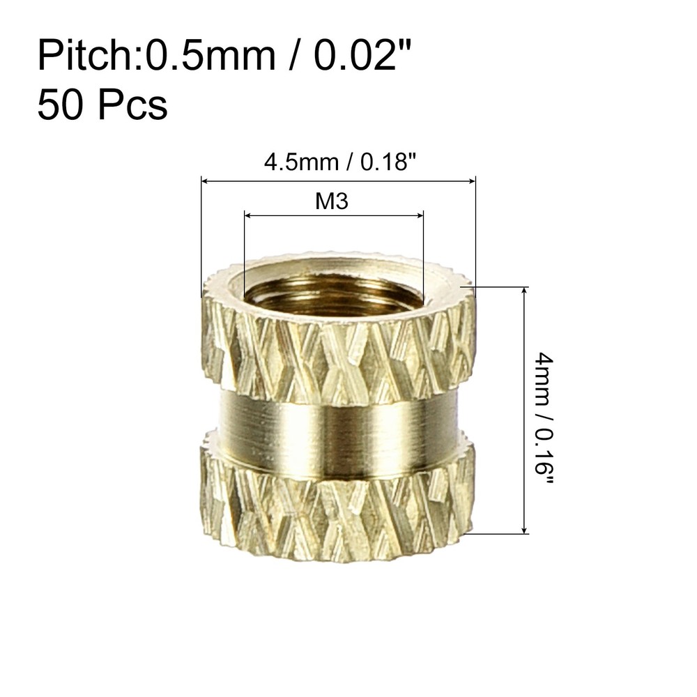 50Pcs Knurled Insert Nuts M3x4mmx4.5mm Brass Female Threaded Inserts