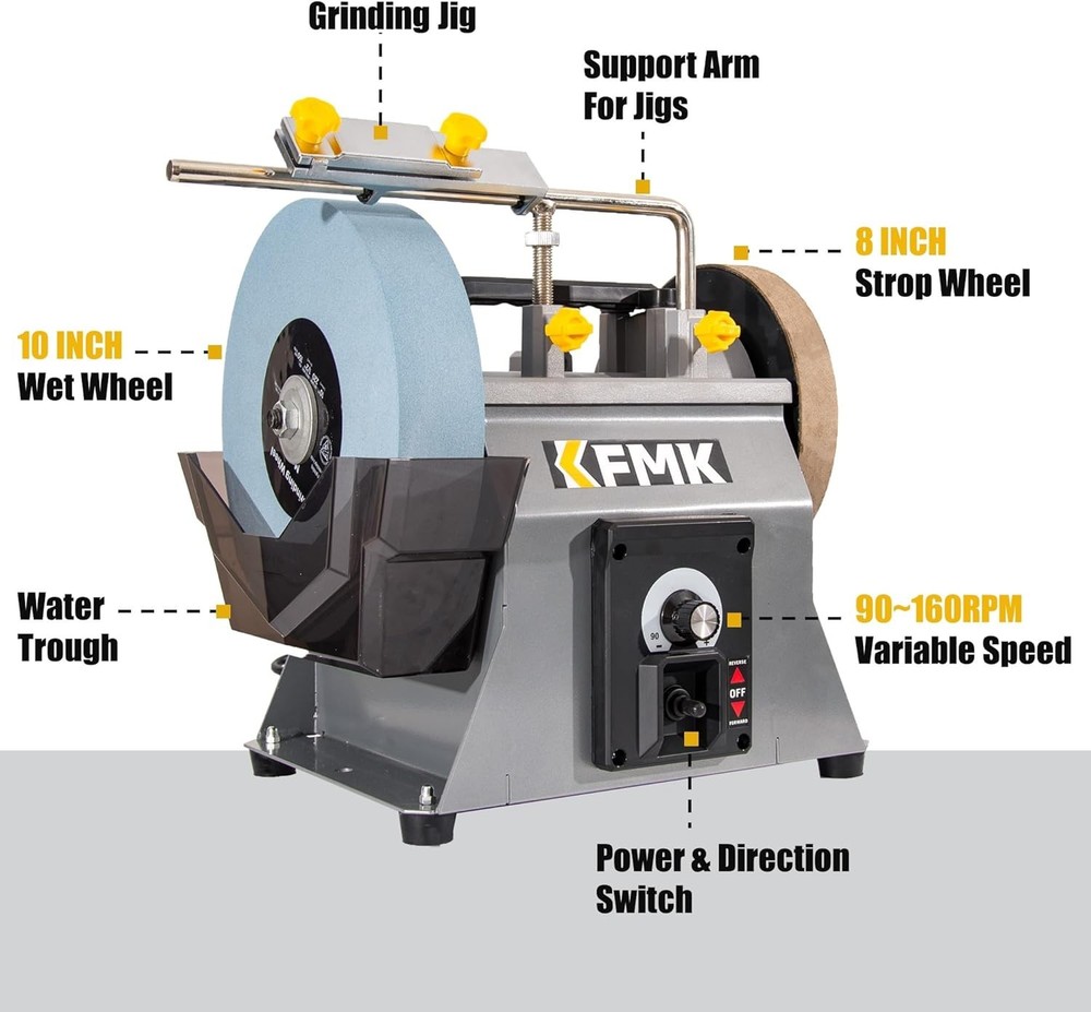 10in Wet Sharpening System Variable Speed Bench Grinder