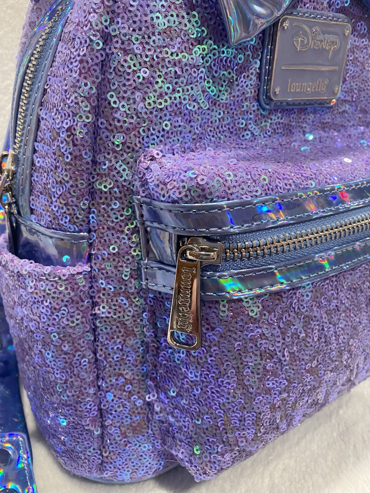 NWOT Loungefly Disney Minnie Mouse Purple Sequin Celebration Mini Backpack