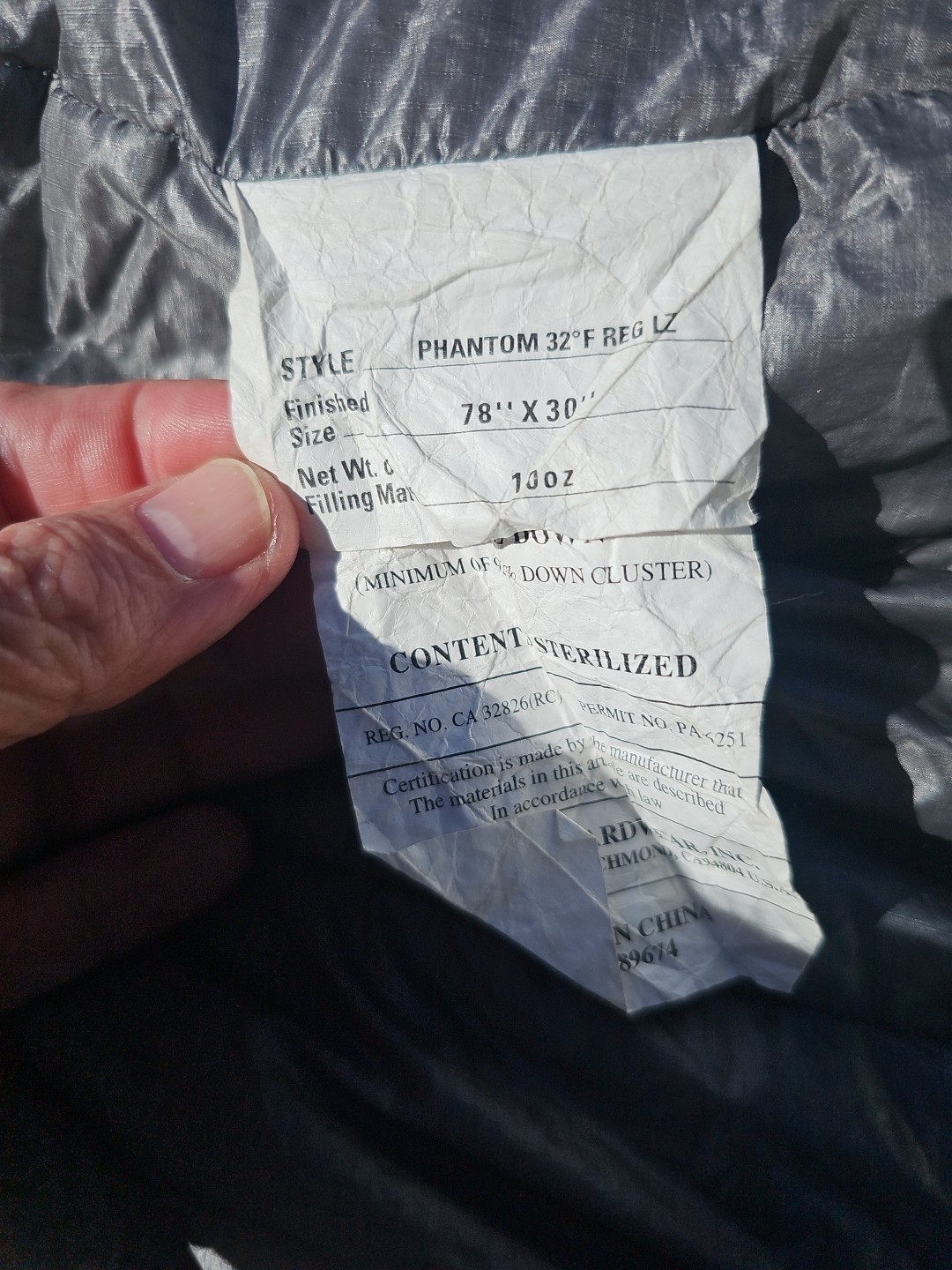 Mountain Hardwear Phantom 32 Degree Sleeping Bag 800 Fill Down Reg Length LZ EUC