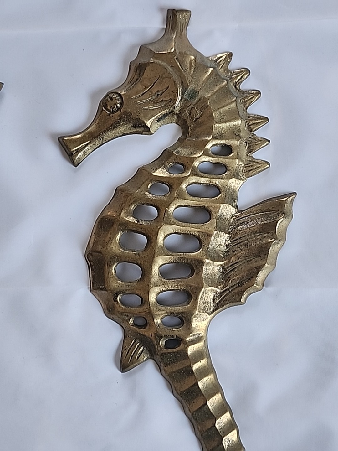 2 Large Vintage 14" & 12" Vintage Brass Made In Japan Seahorse Wall [45]