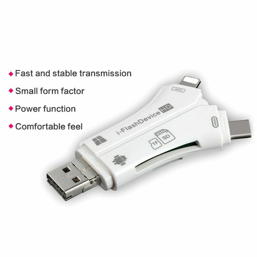 4 in 1 USB Card Reader Flash Drive Micro SD SDHC TF iPhone Android PC MAC Black