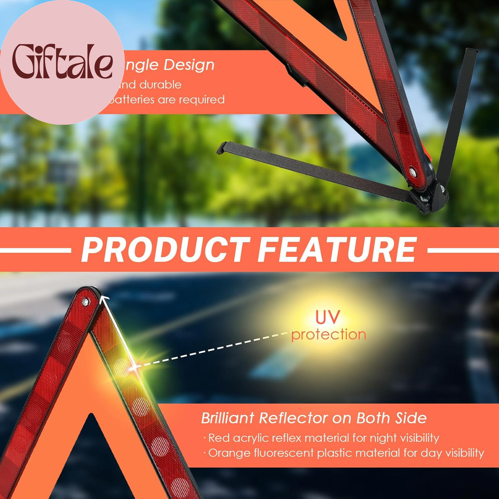 3 Pack Emergency Warning Triangles, Reflective Roadside Safety Triangle Kit with