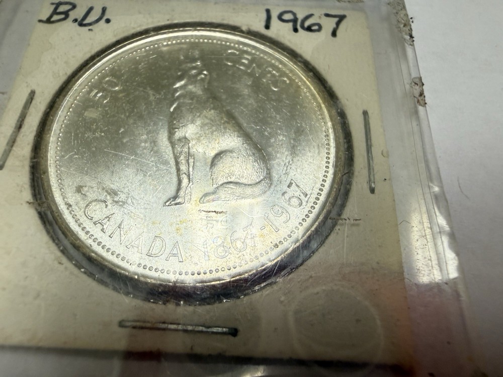 1867 - 1967 Canada Silver 50 Cent Howling Wolf Elizabeth