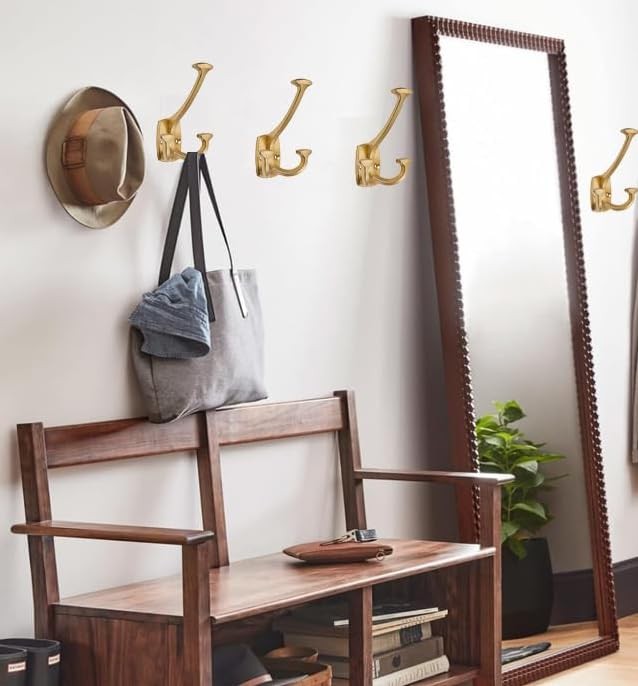 5 Pack Gold Hooks Large Wall Mounted Solid Heavy-Duty Decorative Double-Sided...