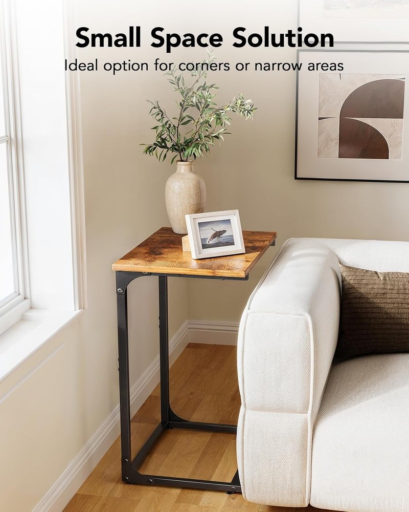 C-Shaped Side Table C Table Sofa W/ Two-Piece Desktop & Metal Frame Large