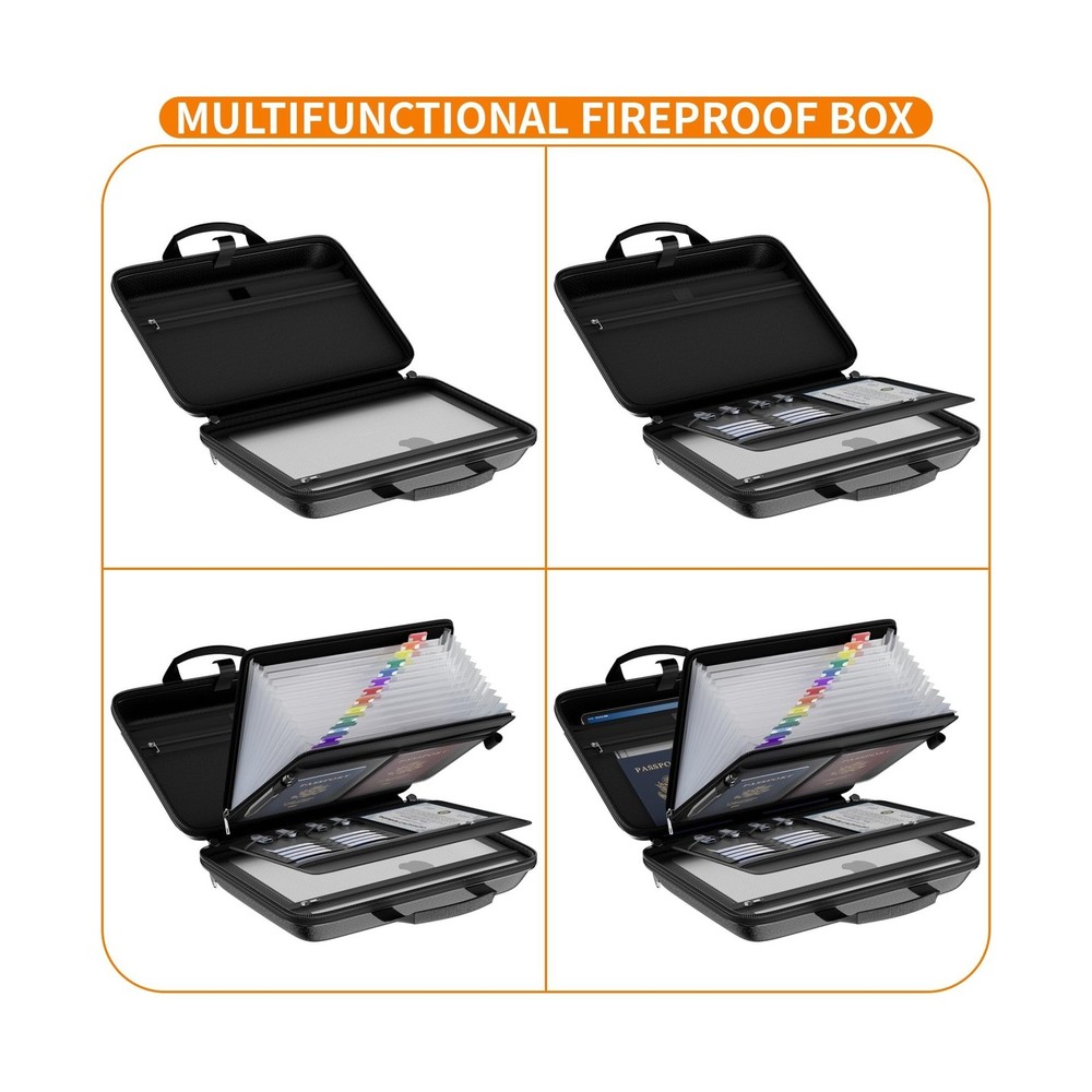 Fireproof File Organizer with Lock, Hard Case Fireproof Document Box with 13 ...