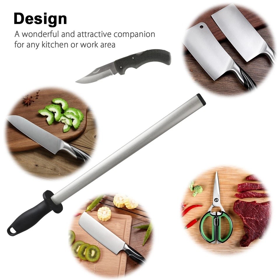 12in Diamond Knife Sharpener Honing Rod Oval Kitchen Tool