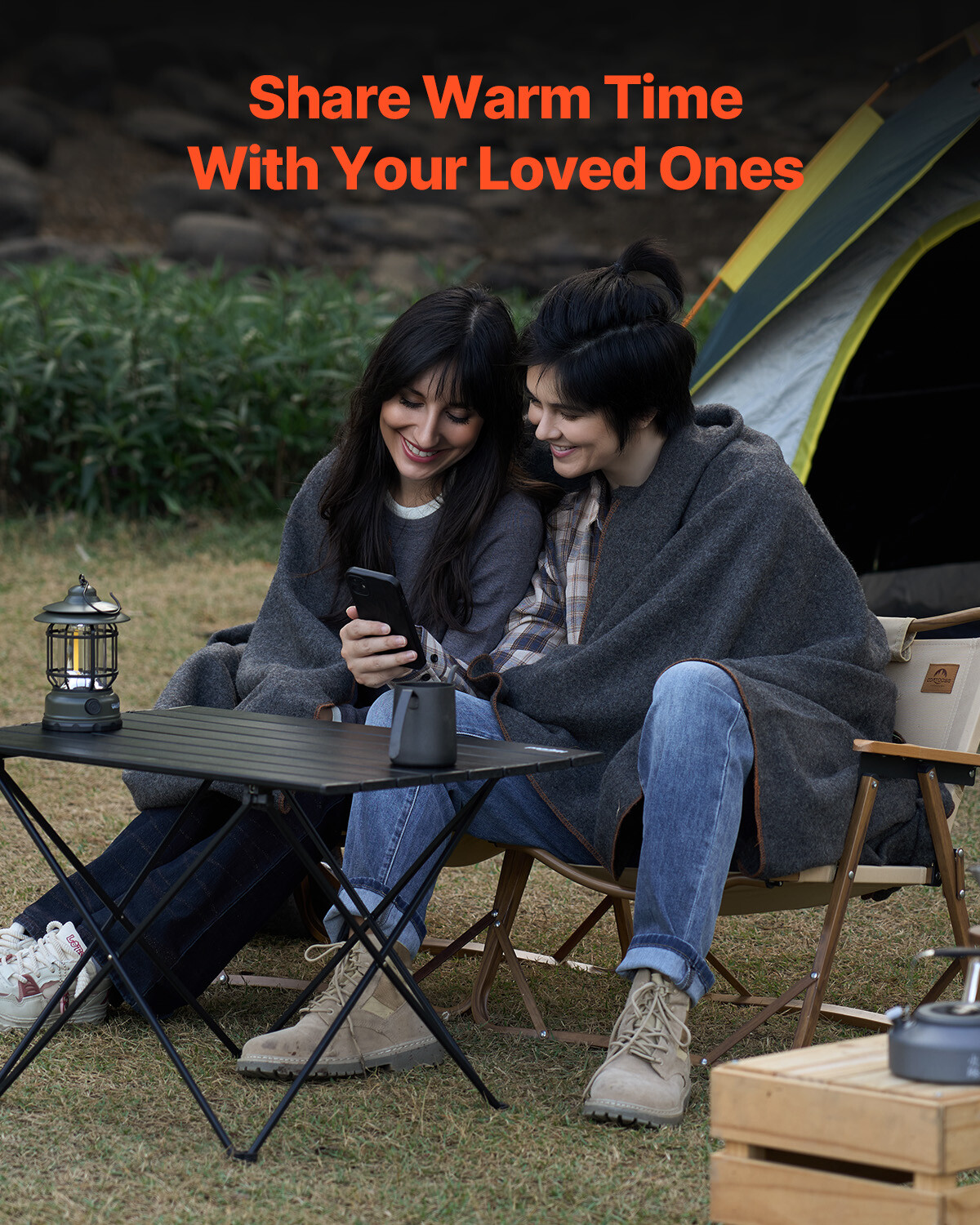 Wool Camping Blanket 64" x 88" Warm for Camping Hiking Travel Light Grey