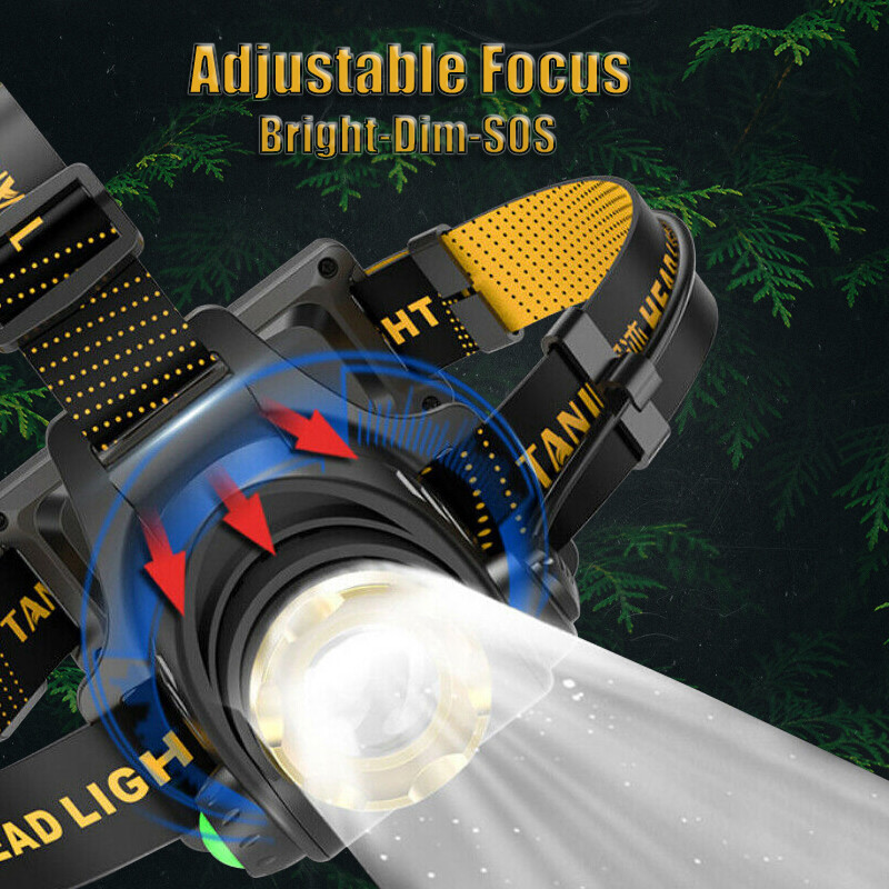 9900000LM LED Headlamp Rechargeable Headlight 3 Mode Torch Waterproof Flashlight