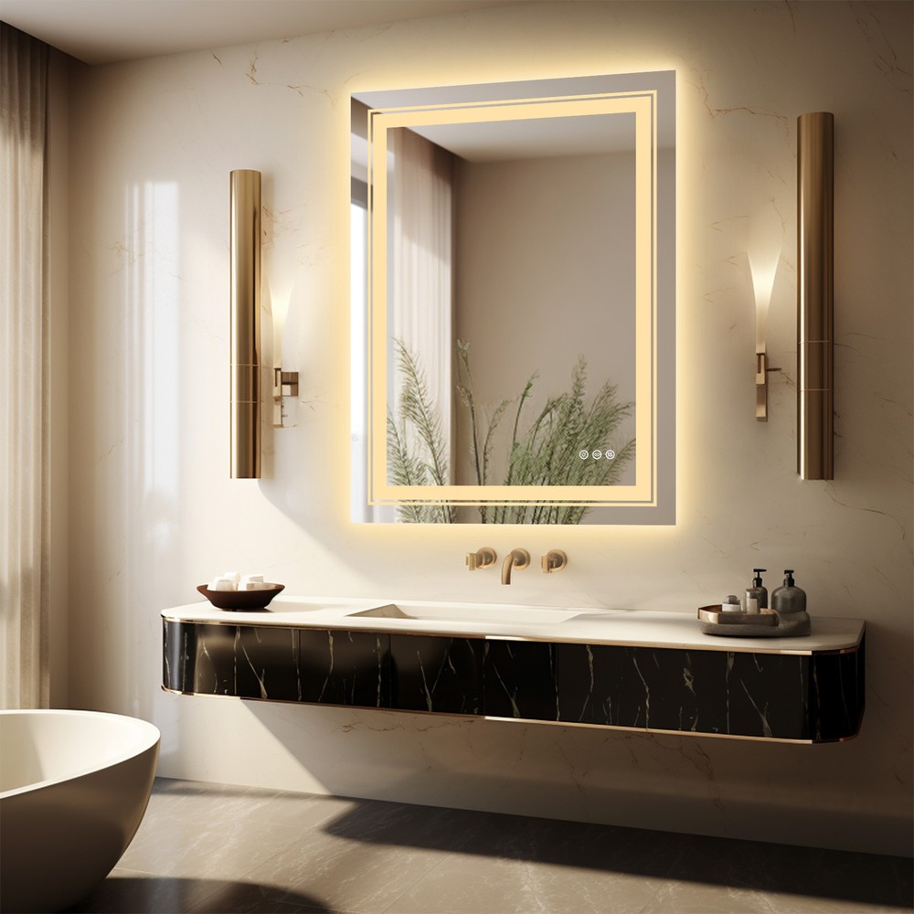 Large Lighted Bathroom Mirror Dimmable Fog Free Sensor Touch Vertical/Horizontal