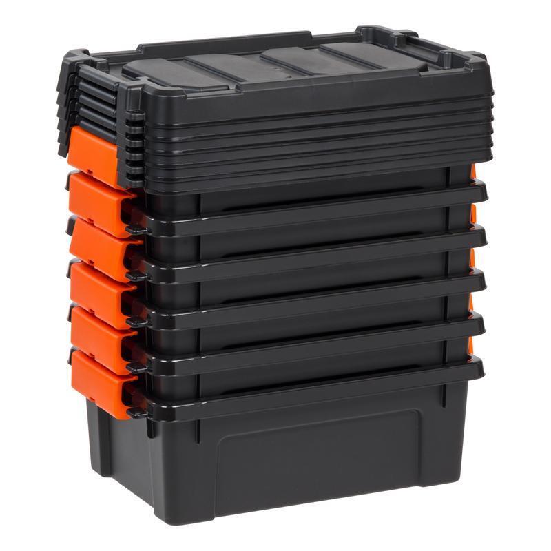 Heavy Duty Plastic Storage Bins Lockable Lids Stackable Ergonomic Handles 6Pk US