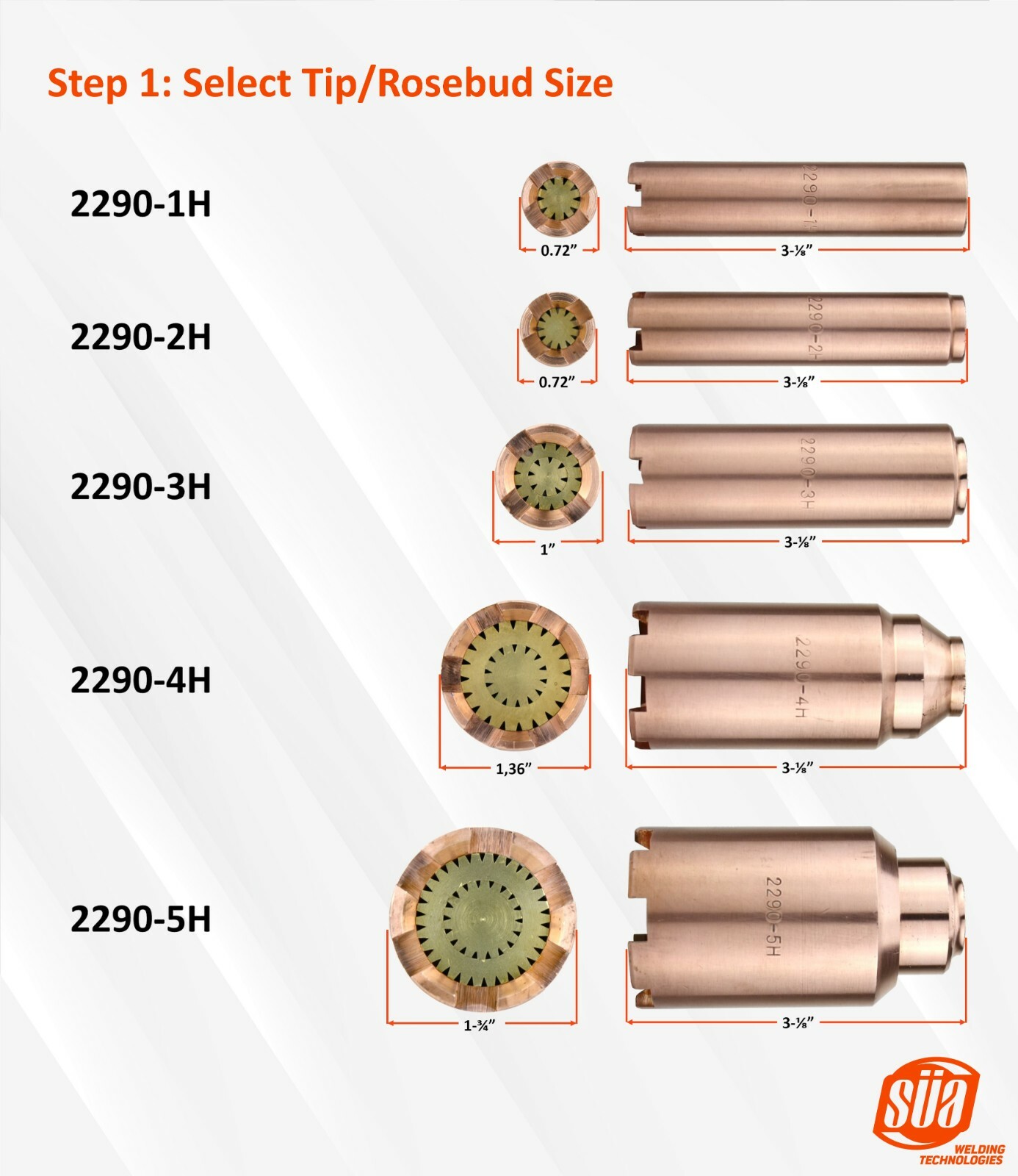 Propane Heating Nozzle / Rosebud - Model: 2290-H - Complete Set - All Sizes