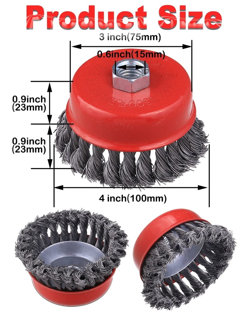 4" Wire Wheel Cup Brush, Coarse Twisted Knotted for Angle...