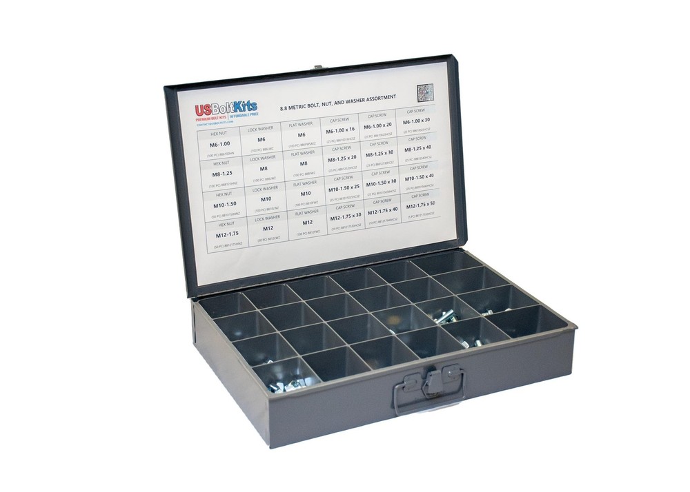 1250 Piece Metric 8.8 Nut, Bolt, and Washer Assortment with Coarse Thread Hex...