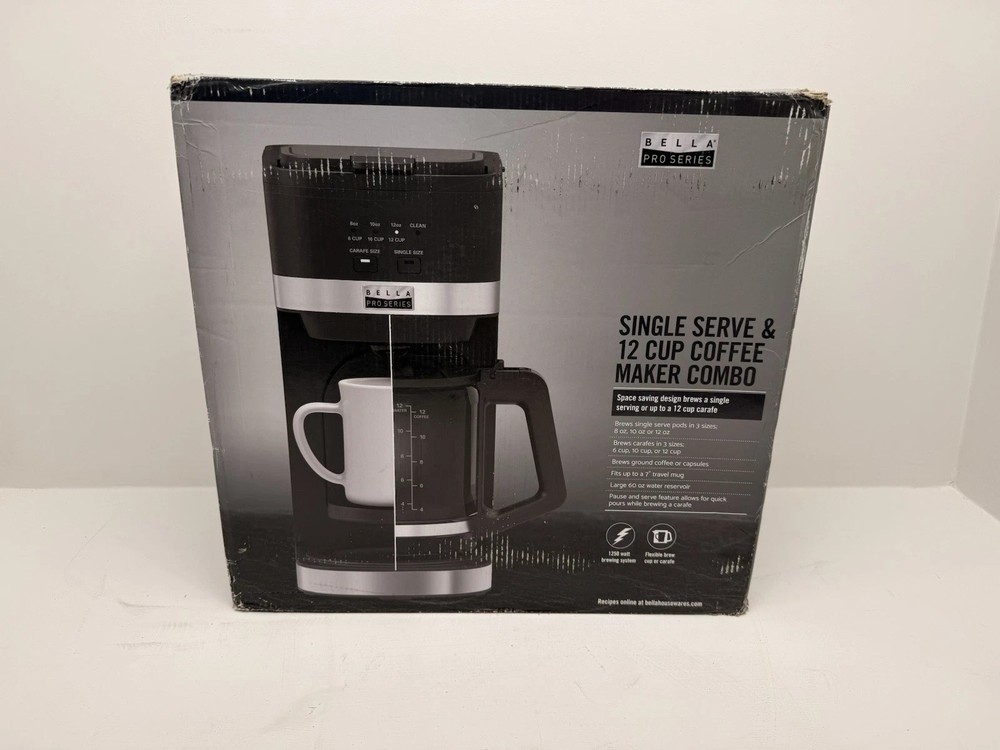 Bella Pro Series - Single Serve & 12-Cup Coffee Maker Combo - Black - New