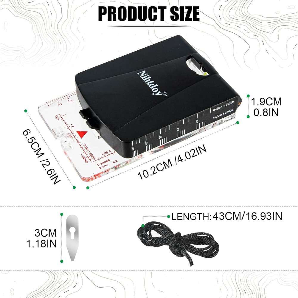 Orienteering Compass with Sighting Mirror - Adjustable Declination for Hiking &