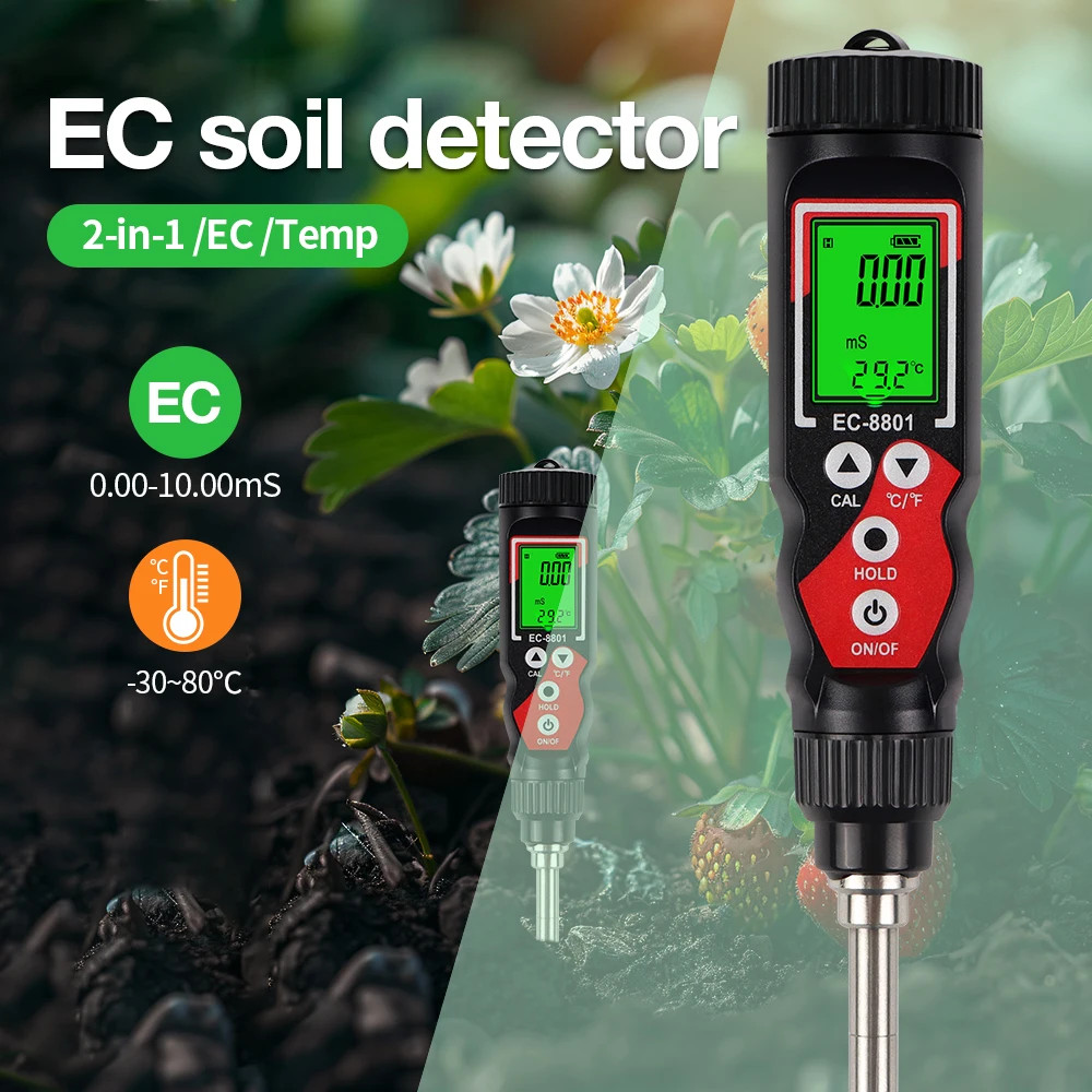 EC Temp Soil Tester Detector Electrical Conductivity Meter Agricultural Analyzer