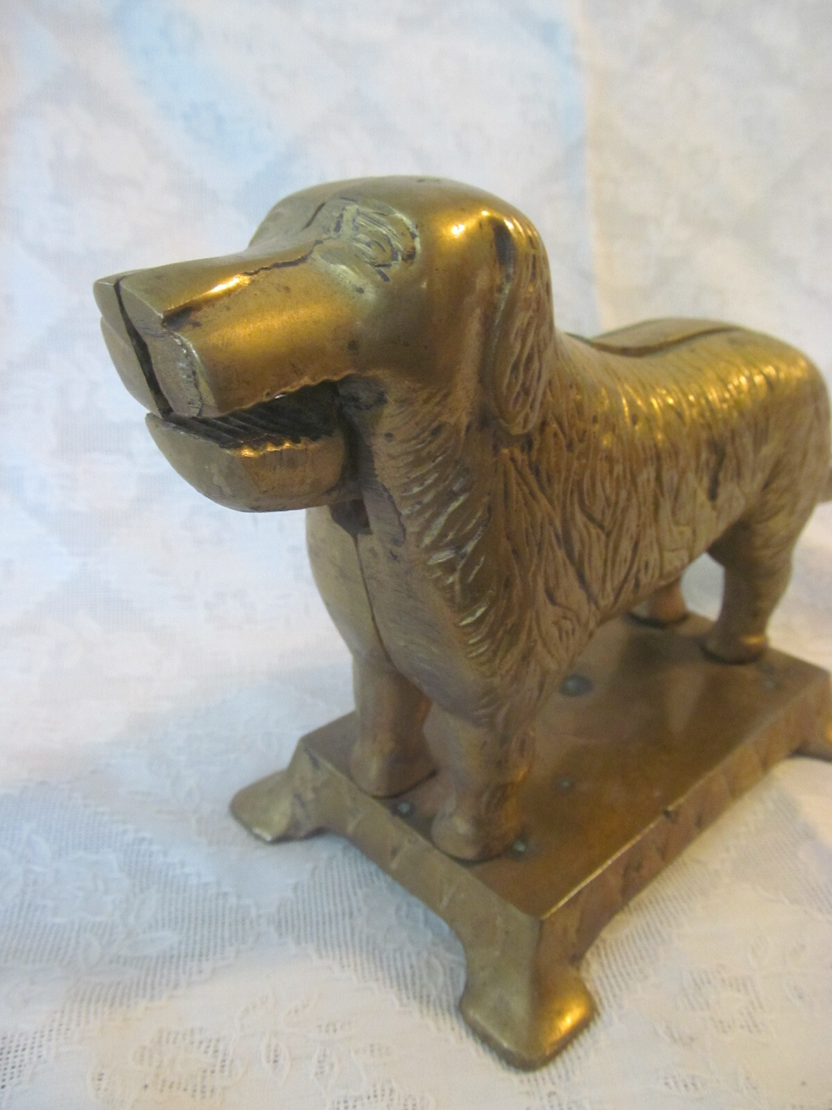 St. Bernard Dog Brass Figural Nutcracker on Footed Base~Heavy & Solid