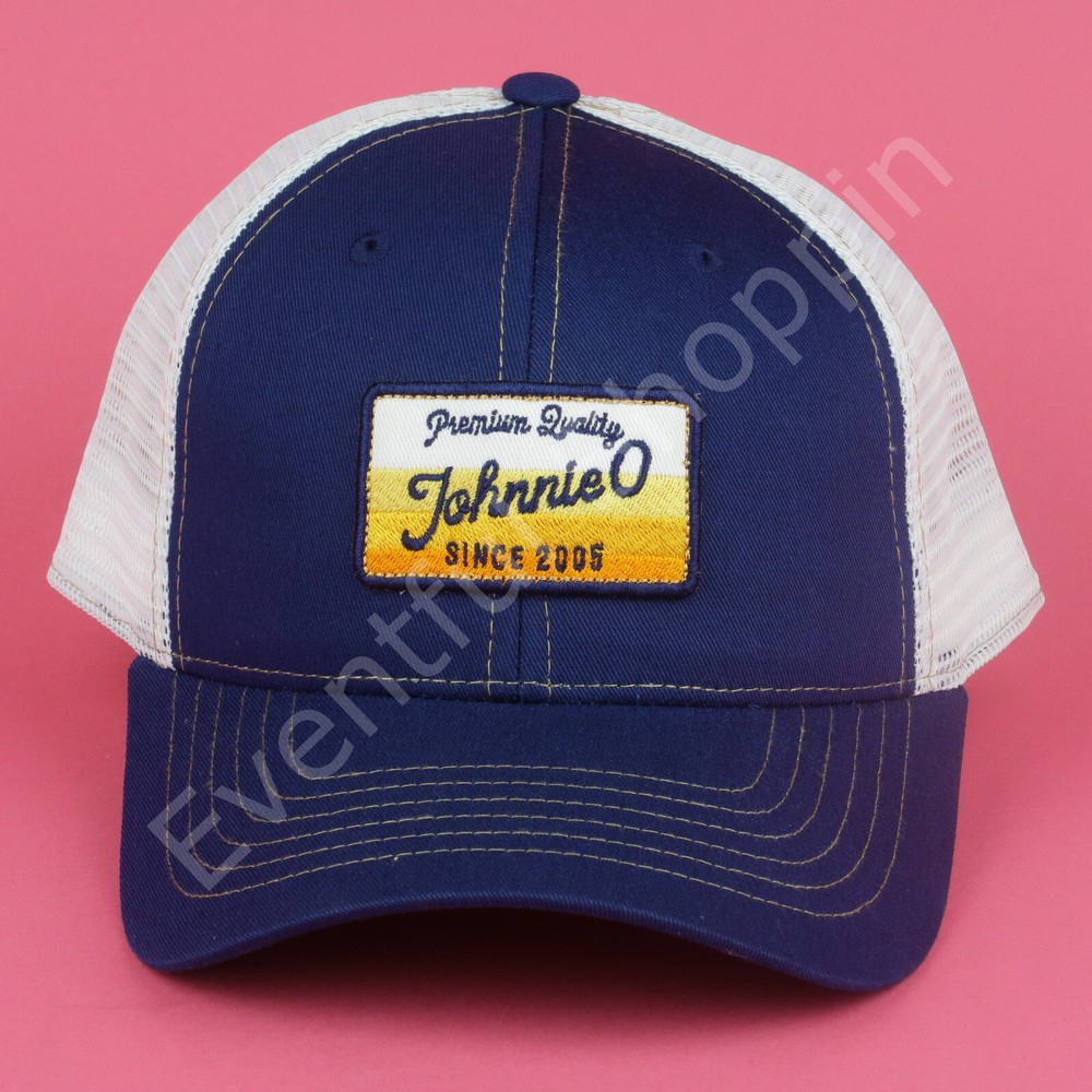 Johnnie-O Mesh Trucker Hat Mens Blue Snapback Patch Logo Wave New