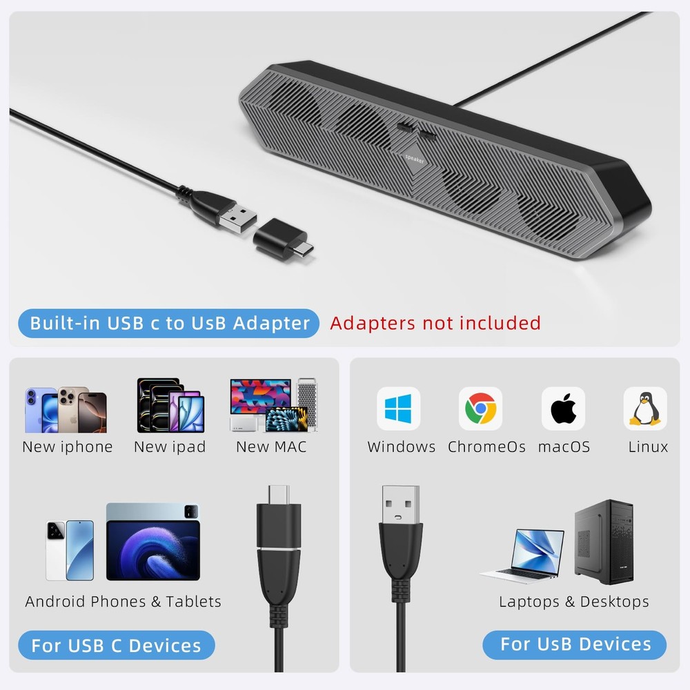 Computer Speakers for Desktop Pc, Wired USB Powered Bluetooth PC Speakers