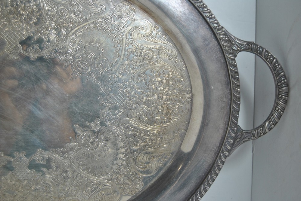 WM ROGER 3680 Avon Silver Plated Oval Serving Tray with Handles 20 1/2"