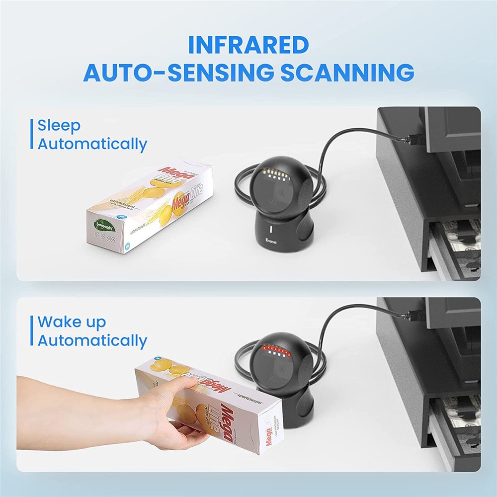 QR 2D Hands-Free Omnidirectional Automatic Sensing USB Desktop Barcode Scanner