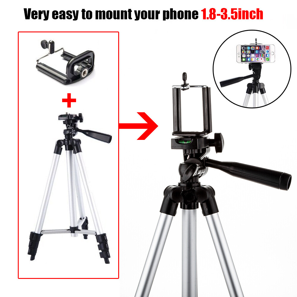 1P Professional Camera Tripod Stand + Phone Holder For Smartphone iPhone Samsung