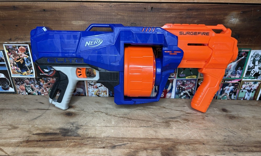 NERF N-strike Elite Surgefire Blaster Rotating Drum Tested Working Blue