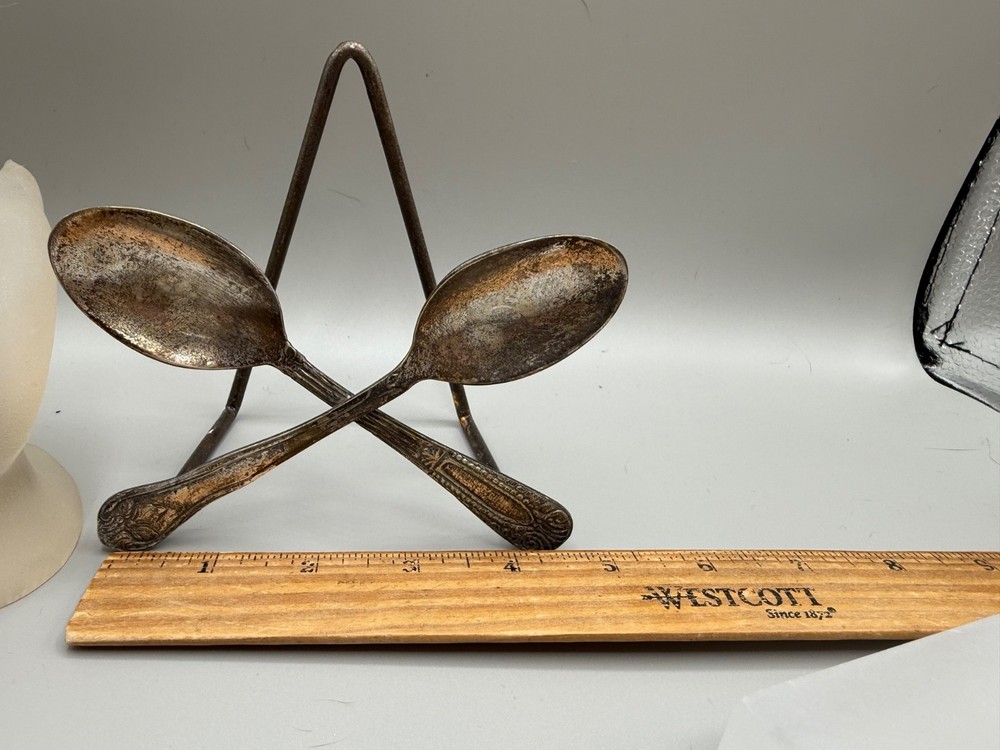 Vintage Silver Plated Spoon Napkin Holder Plate Display Stand Table Ware Home