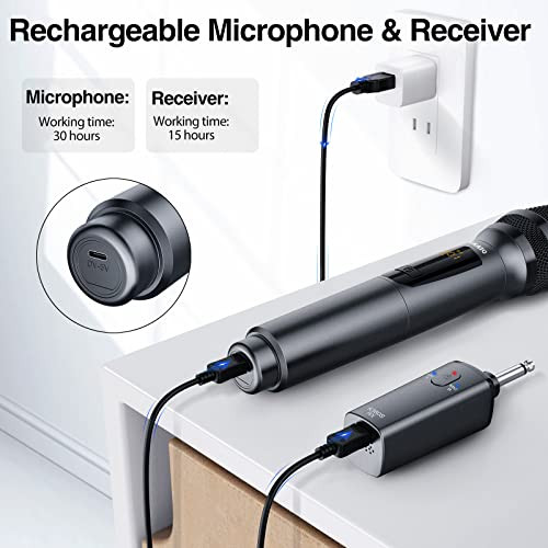 Rechargeable Wireless Microphone, Wireless MIic Dual Handheld Cordless