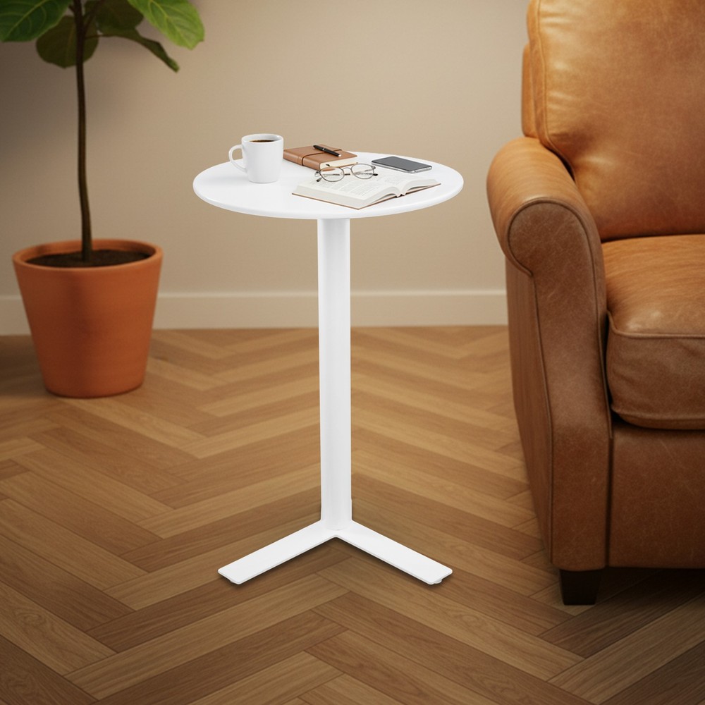 White Iron Round Side Table Modern Couch End Table Nightstand With Y-shaped Base