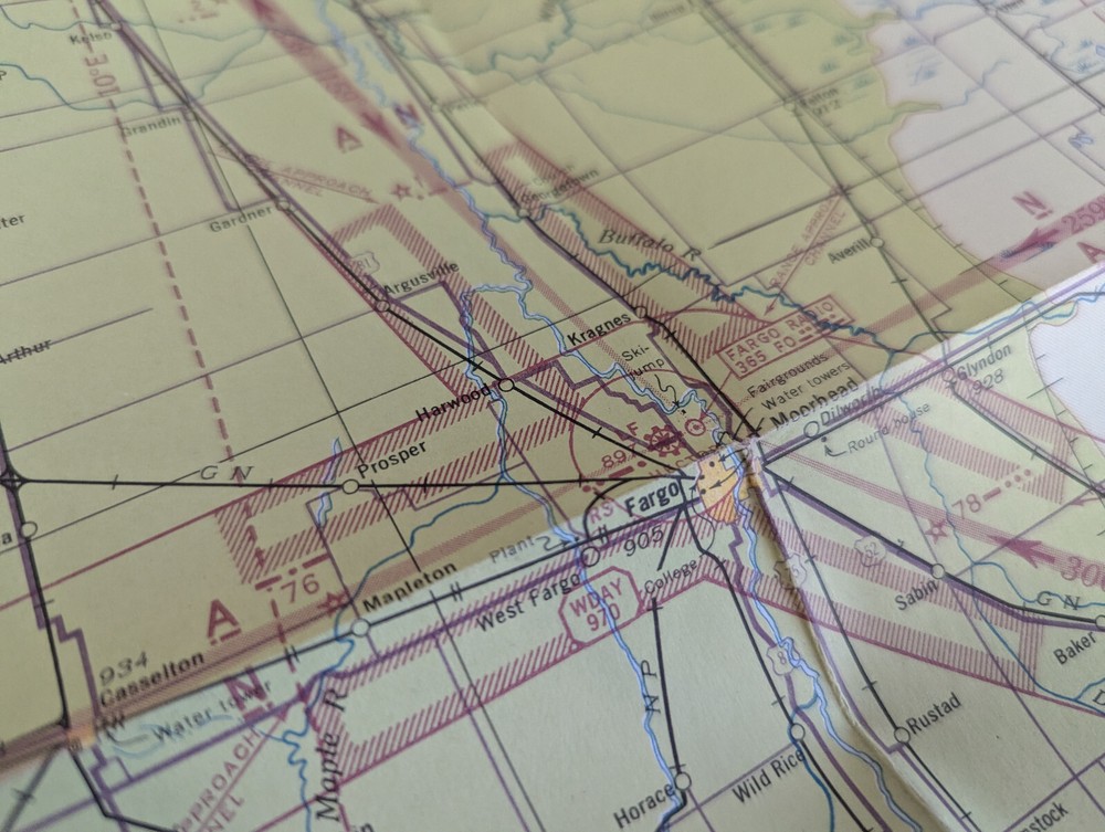 WWII Sectional Aeronautical Chart map Fargo SD (X-5) Restricted May 27, 1943