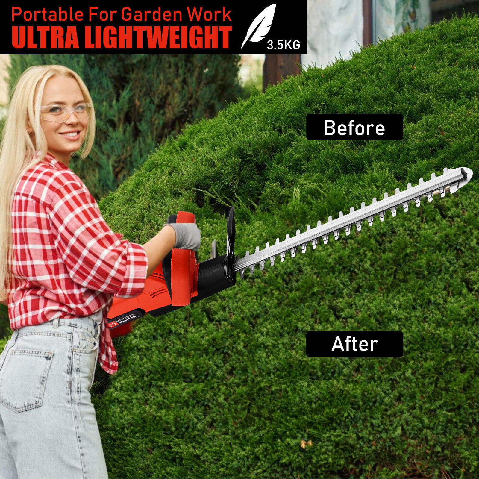 22in Hedge Trimmer for Makita 24V Battery Cordless Electric Hedge Bush Trimmer