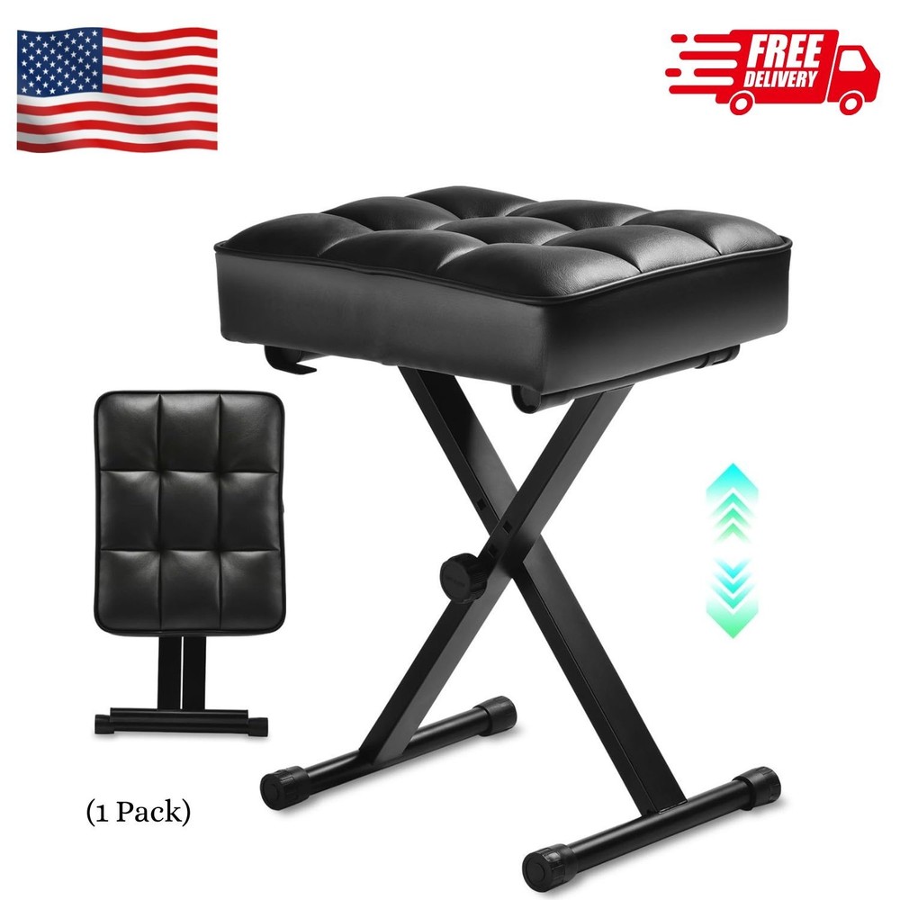 Keyboard Bench Adjustable Piano Stool - Extra Comfortable Piano Bench (Black)