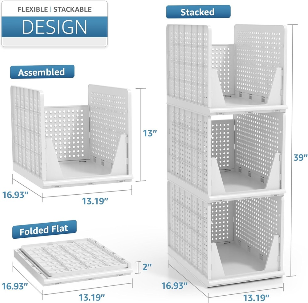 Stackable Shelf Organizer Basket Plastic Closet Clothes Pantry