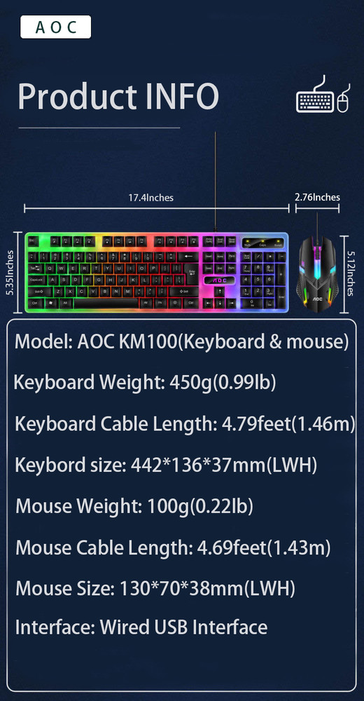 AOC Gaming Keyboard and Mouse Combo | LED Backlit | Wired Set for PC